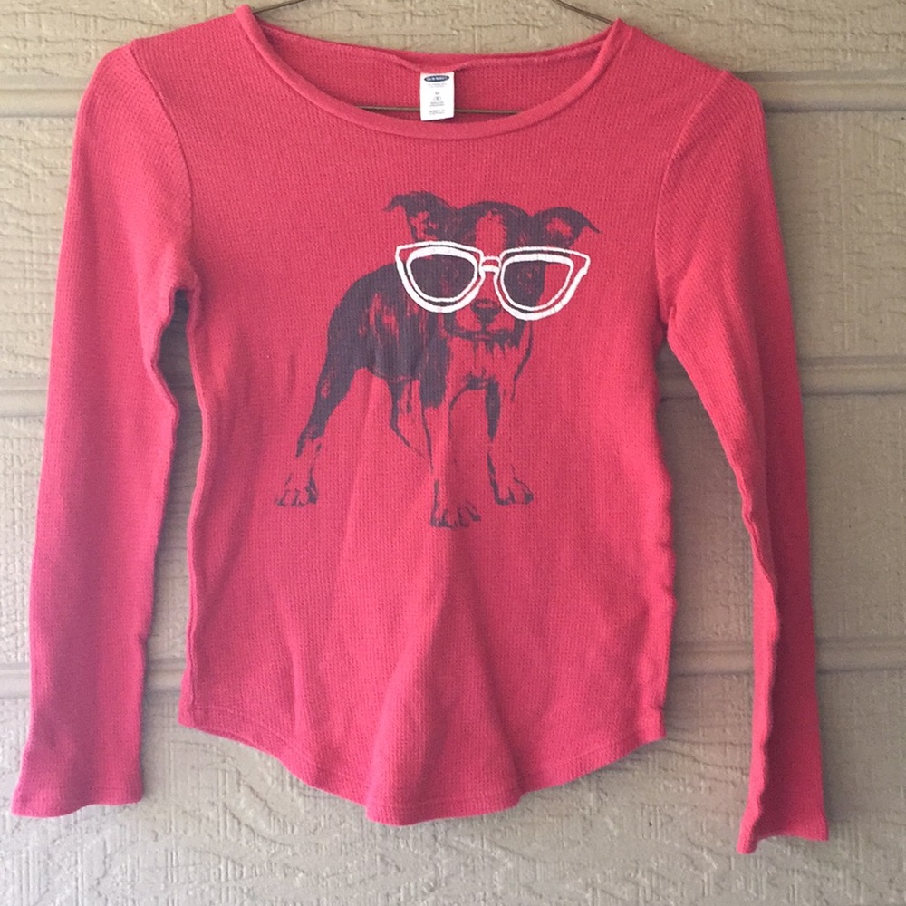 Old Navy girls sz8 long sleeve w/dog in glasses